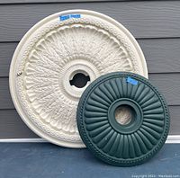 Both ceiling medallions shown side by side, highlighting color, size difference and design patterns.
