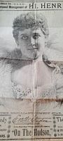 Front page close-up image of theatre booklet showing engraved portrait of female comedy star Grattie Chapin and text about the comedy production "On The Hudson" including management and player information.