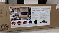 Box front showing 54" Wall Mount Electric Fireplace image, feature icons and Napoleon logo
