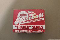 Top of red and white Topps 1986 Baseball Traded Series box