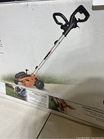 Photo showing the box art for the Worx lawn edger with product image and handle design visible.