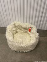 White faux fur beanbag chair front view