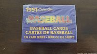 Front view of factory sealed 1991 O-Pee-Chee Premier Baseball card box showing logo and series info.