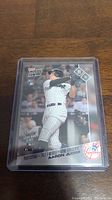 Front view of Aaron Judge rookie card showing him batting for New York Yankees in 2017.