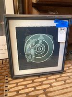 Front view of framed print showing green target and salmon design