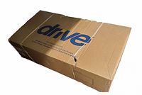 Sealed corrugated cardboard box with large blue 'drive' logo on top