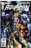 Front cover photo of Aquaman #1 comic book showing Aquaman underwater with The Trench creatures surrounding him, part of The New 52 series by DC Comics
