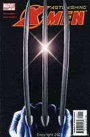 Cover of Astonishing X-Men #1 comic book showing Wolverine's claws with a light flare on a black background.
