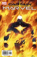 Front cover of Captain Marvel #1 comic book showing Captain Marvel silhouette surrounded by flames.
