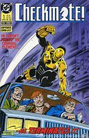 Front cover of Checkmate #1 comic book showing the main character and three men in a car