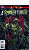 Front cover image of Futures End Swamp Thing #1 comic showing holographic elements and artwork