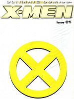 Close-up front cover photo showing the Ultimate X-Men comic Issue 01 with the X-Men yellow logo and title at the top.