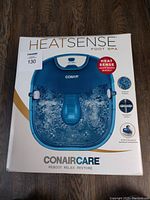 Photo of the Conair Heat Sense Foot Spa box showing branding and model information along with the product image on the front of the packaging.