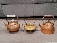 All three kettles lined up side by side showing size and design contrast.