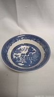 Single blue Willow pattern bowl showing interior design.