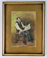 Framed pastel painting showing full view of the artwork, frame and matting with minor wear and staining visible.
