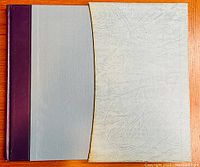Hardcover book with maroon leather spine, light gray cloth covers, and textured off-white slipcase on wooden surface.