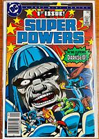 Front cover of Super Powers #1 comic book showing large image of Darkseid and other superheroes with title, price and barcode details.