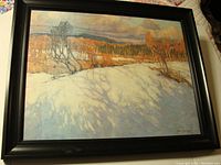 Full view of the framed print showing the winter landscape with snow and trees