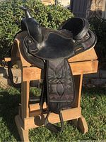 Left side profile showing horn, seat, fender pattern and stirrup