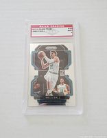 Front view of the 2021-22 Panini Prizm LaMelo Ball basketball card graded Mint 9 by P.A.A.S. Grading.