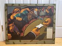 Full view of the mounted poster showing the detailed stylized artwork with anthropomorphic figures and leaf-patterned border.