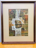 Front view of framed abstract oil painting showing whole artwork and frame.