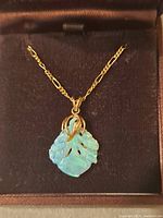 Pendant and chain displayed inside jewelry box, close-up front view