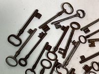 Several skeleton keys with oval and round bows arranged diagonally