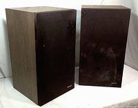 Both speakers front view with cloth grilles installed