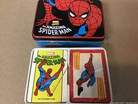 Top view of the metal box with The Amazing Spider-Man printed on lid showing colorful Spider-Man image and logo.