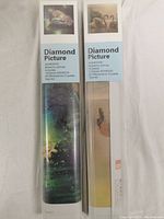 Two unopened Diamond Picture adhesive mosaic kits with 5D rhinestone crystals, standing side by side in their original boxes.