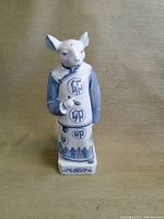 Front view of the porcelain rat figurine showing detailed face, robe, and pipe in hand.