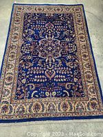 Full view of rug showing overall pattern and color scheme