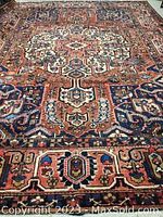 Full view of the rug on floor showing central medallion and surrounding border