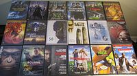 Top side front of 20 DVD cases showing front cover artwork
