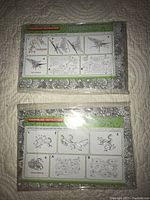 Two instruction sheets for assembling the butterfly and swan 3-D puzzles showing step-by-step guidance and piece layout.