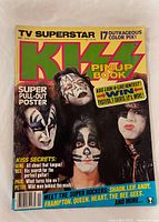 Front cover of 1978 KISS rock magazine showing the band members with makeup and contest details