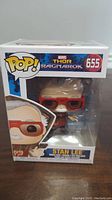 Front view of the Stan Lee Funko Pop figure inside original box showing Marvel Thor Ragnarok branding and figure details.