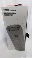 Photo of JBL Flip 4 Bluetooth speaker box showing the speaker image and all-weather companion text.