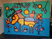 Full front view of the acrylic painting on canvas showing subject and vibrant colors