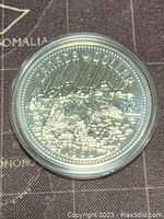 Reverse side of the coin showing a polar bear on an Arctic landscape with boats and water in the background and the denomination inscription.