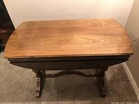 Top surface view with leaves down showing walnut finish and refinished top