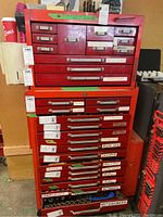 Front view showing array of drawers with magnetic labels