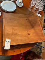Top view of the vintage wooden Shaker seed chest showing the wood grain and natural finish with slight wear.