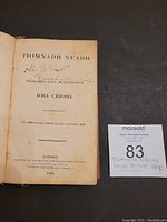 Title page showing the title 'Tiomnadh Nuadh' with publication details of London 1840 and handwritten marks on the page.