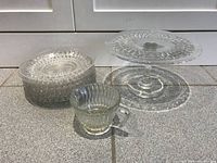 Display of the cake stand, dessert dishes, and dessert cup showing the full set.