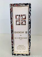 Original unopened Givenchy III eau de toilette box with patterned border and Givenchy logo