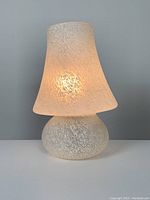 Lamp illuminated, front view showing overall shape and light diffusion