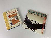 Two mid-century modern design hardcover books showing front covers: 'American Insider's Guide to Twentieth-century Furniture' and 'Mid-Century Modern: Furniture of the 1950s'